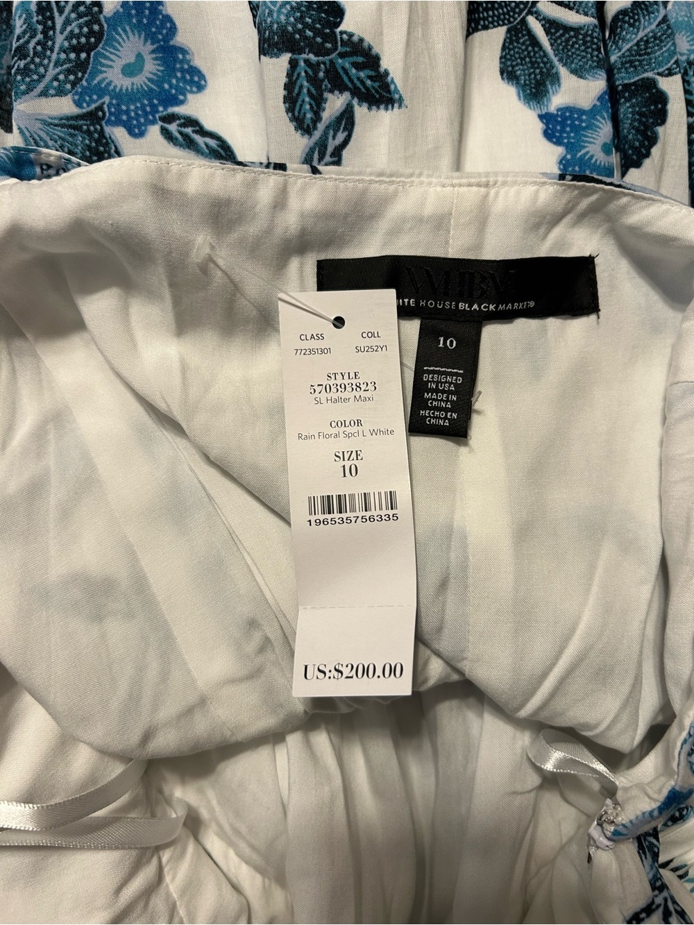 NWT WHBM Rain Floral Halter Maxi Dress Blue White Strappy Size 10 - Picture 9 of 10
